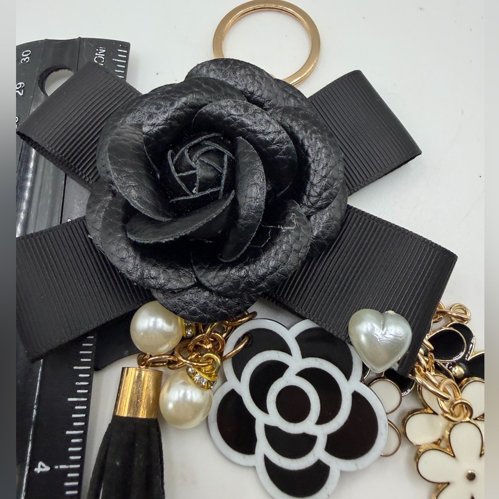 Black Floral Keychain with Charms